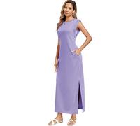 WUWUSKY Robe Longue d'été pour Femme sans Manches à Col Rond Décontractées Cocktail Robes avec 2 Poches Latérales, Violet Clair, L