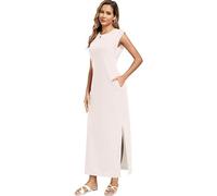 WUWUSKY Robe Longue d'été pour Femme sans Manches à Col Rond Décontractées Cocktail Robes avec 2 Poches Latérales, Blanc, L