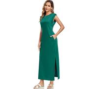 WUWUSKY Robe Longue d'été pour Femme sans Manches à Col Rond Décontractées Cocktail Robes avec 2 Poches Latérales, Vert Foncé, L