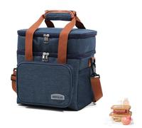 WUWYOUWL Sac de Déjeuner Isolé, Grande Capacité Imperméable CoolerBag, Sac à épaule Réutilisable Frais Pliable Pour Les Femmes Hommes Enfants et Les étudiants École de Pique-Nique (Bleu, 12.3L)