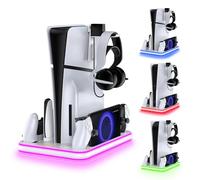 WUXIDIXI Chargeur PlayStation Portal - Support PS5 et Station de Refroidissement avec contrôleur LED RVB - Accessoires de Station de Chargement pour Manette PS5 Edge et Chargeur PS Portal - Support