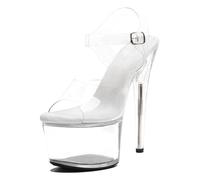 WUXIN H&P Talons strip-teaseuses pour femme - Plateforme transparente sexy super haut - Talons de pole dance exotiques - Chaussures de bal - Mode - Bout ouvert - Boucle - Sandales à lanières - 17 cm