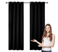 WUXXIANG 100% Rideau Occultant 2 Pièces 80 x 190 cm 100% Polyester, Satiné, Rideaux Occultants Isolant Thermique Anti Froid, avec Noir Doublure, pour Chambre Fenêtre, Noir