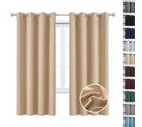 WUXXIANG Lot de 2 Rideau Occultant Thermique 100 x 140 cm 100% Polyester, Satiné, Rideaux Occultants Thermique à Oeillets, avec Cravates, pour Maison Salon, Beige