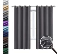 WUXXIANG Lot de 2 Rideau Occultant Thermique 115 x 30 cm 100% Polyester, Satiné, Super Doux Occultant Rideaux à Oeillets, avec Noir Doublure, pour Maison Chambre, Gris Foncé