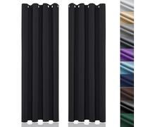WUXXIANG Rideau Occultant 140 x 120 cm Thermiques Isolants Anti Froid Anti Bruit, Super Doux Occultant Rideaux à Oeillets, avec Noir Doublure, pour Maison Chambre, Noir