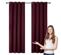 WUXXIANG Rideau Occultant Thermiques Lot de 2 60 x 160 cm 100% Polyester, Satiné, Rideaux Occultant Court Isolant Thermique, avec Noir Doublure, pour Maison Chambre, Vin Rouge