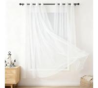 WUXXIANG Rideaux Voilages 65 x 170 cm Semi-Transparent, Luxurious Doux, Lisse, Elegant Vintage Translucide Rideau pour Salon et Chambre Terrasse Cuisine Bureau, Blanc