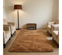 WUXXIANG Tapis Chambre 90 x 60 cm Doux Moelleux, Élégant, Antidérapant, Moderne, à Poils Longs, Facile à Entretenir Tapis Ultra Doux pour Salon Chambre, Cuisine, Bureau, Couloir, Marron