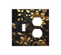 WUYOCHA Couvercles de prise de courant décoratifs rustiques noirs et dorés - Plaque murale à 2 interrupteurs à bascule - Plaque d'interrupteur pour chambre à coucher et décoration d'intérieur