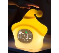 WUYOR Horloge Réveil étoile avec Veilleuse pour Enfants, Lampe Rechargeable en Silicone, Lampe Animaux Mignonne de Bureau, Compagnon Idéal pour Le Sommeil des Garçons et des Filles,Jaune