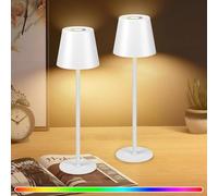 WUYOR Lampe de Table Sans Fil Rechargeable LED Dimmable Sans Fil, 3000K Températures de couleur et 7 couleurs RGB, Lampe de Table avec USB-C, étanchéité IP54,dorée blanc 2 paquet
