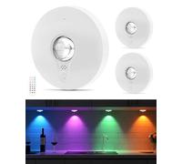 WUYOR Lampes LED RGB Rechargeables avec Télécommande, Lampe de Cuisine Sous Placard avec Batterie 1500mAh, Intensité Réglable et Minuterie, Éclairage Sans Fil à Coller pour Placard, Blanc, Lot de 3