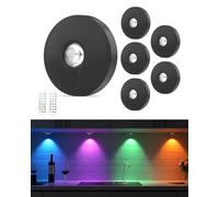 WUYOR Lampes LED RGB Rechargeables avec Télécommande, Lampe de Cuisine Sous Placard avec Batterie 1500mAh, Intensité Réglable et Minuterie, Éclairage Sans Fil à Coller pour Placard, Noir, Lot de 6