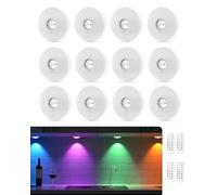 WUYOR Lampes LED RGB Rechargeables avec Télécommande, Lampe de Cuisine Sous Placard avec Batterie 1500mAh, Intensité Réglable et Minuterie, Éclairage Sans Fil à Coller pour Placard, Blanc, Lot de 12