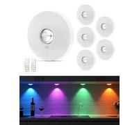 WUYOR Lampes LED RGB Rechargeables avec Télécommande, Lampe de Cuisine Sous Placard avec Batterie 1500mAh, Intensité Réglable et Minuterie, Éclairage Sans Fil à Coller pour Placard, Blanc, Lot de 6