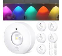 WUYOR RGB Rechargeable Spot Led Sans Fil avec télécommande, 13 couleurs et batterie 1500mAh, variateur et minuterie, pour cuisine, placard et chambre à coucher, Armoires (paquet de 6)