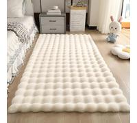 Wuyue Hua Coussin de tapis en peluche lapin, style velours à bulles crémeux, convient pour le salon, la chambre, le lit, la baie vitrée et le canapé. (blanc laiteux, 60/120)