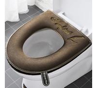 Wuyue Hua Lot de 2 housses de siège de toilette douces plus épaisses avec poignée - Coussin doux et épais lavable - Compatible avec tous les sièges de toilette ovales - Marron
