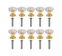 WUYXTO 10PCS Transparent Diamond Shape Crystal Glass Cabinet Knob Jewelry Box Drawer Pull Handle Furniture Hardware Supplies Pour Armoire Porte(Gold 19mm)