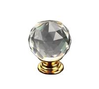 WUYXTO 8 pièces 20mm 30mm 40mm 50mm boule de cristal conception boutons en verre clair placard tiroir tirer armoires cuisine armoire poignées matériel Pour Armoire Porte(Gold Base,25mm)