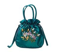 WUYXTO Sac seau for femme for fête, sac à main élégant for, petit cordon avec fleurs brodées Pour Et Les(Green)
