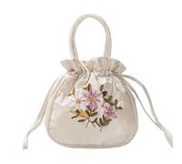 WUYXTO Sac seau for femme for fête, sac à main élégant for, petit cordon avec fleurs brodées Pour Et Les(Beige)