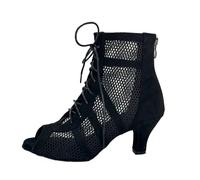 WUYXTO Talons De Danse Latine Bottines de Danse à Fermeture éclair for Femmes, Chaussures de Danse en Cuir suédé Noir, Salsa Latine, différents Talons(7.5cm Heel,36)