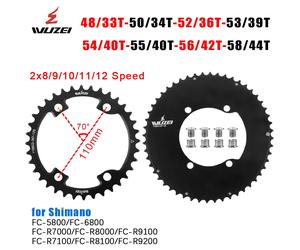 WUZEI Plateau de pédalier double 110BCD pour vélo de route, 2x10/11/12 vitesses, couronne 48T/33T 58T/44T pour Shimano 105 Ultegra R8000 50T-34T 110BCD