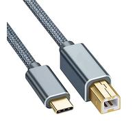 WUZIA Câble d'imprimante USB C vers USB B 2.0 - Cordon tressé haut débit pour imprimantes et scanners Epson, HP, Brother, connecteurs plaqués or (0,5 m)