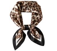 WUZININGLE Écharpe tour de cou 100 % soie de mûrier, 53,3 x 53,3 cm, foulard carré en soie pour femme, petit bandana léger en soie, Panthère élégante (marron), 21x 21 inches