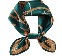 WUZININGLE Écharpe tour de cou 100% soie de mûrier, 53,3 x 53,3 cm, foulard carré léger en soie pour homme et femme, petite taille, Motif chaîne - Vert, 21x 21 inches