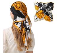 WUZININGLE Foulard carré en soie pour femme - 90 cm - 100 % soie - Pour dormir - Grand bandana tendance avec paquet cadeau, Fleurs en fleurs (jaune), 35.4x 35.4 inches