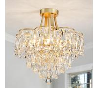 WUZUPS Crystal Chandelier Plafonnier encastré Luminaire moderne pour Chambre à coucher Hallway Bar Cuisine Salle de bain, H 49 x L 46. 5, E14 Base, Gold