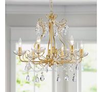 WUZUPS Lustre à bougie en cristal avec suspension et plafonnier encastré Luminaire moderne pour chambre à coucher, entrée, bar, cuisine, salle de bain, H 55 x L 57, doré, E14 Base
