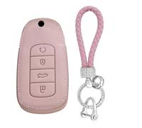WUZUTU Coque de clé de voiture en cuir compatible avec Chery Tiggo 7 8 Pro MAX Omoda 3 5 C5 Arrizo 5 Plus Jaecoo 7 Eastar Cross 6 Protection complète avec porte-clés 4 boutons Rose