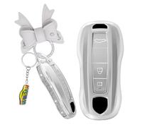 WUZUTU Coque de e voiture en TPU durable compatible avec Porsche Cayenne Coupé 2021 Panamera Carrera Taycan Macan Boxster 718 911 918 958 9YA 2025 Accessoires porte-clés Coque de clé 4 boutons
