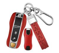WUZUTU Coque rigide pour clé de voiture ABS compatible avec Porsche Cayenne Panamera 911 Taycan 2020 2021 2022 2023 2024 Coque de protection pour clé Accessoire B-Rouge