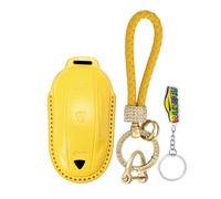 WUZUTU Étui de protection en cuir durable pour e voiture compatible avec Tesla Model X Accessoires de voiture en cuir fait à la main 3 boutons - A Jaune