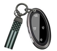WUZUTU Étui en cuir synthétique durable pour clé de voiture compatible avec Hyundai Ioniq 5 6 Grandeur GN7 Kona Elantra Santa Fe Santa Cruz Tucson 2024 2025 avec porte-clés drapeau américain - Noir