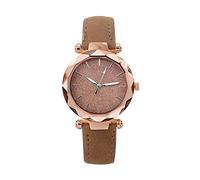 Wv200 Montre à quartz tendance avec cadran scintillant et bracelet en cuir, marron, taille unique