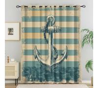 WVKFJEK Rideau occultant Thermiques Navire Ancre Imprimé, 2 Pièces Rideau Chambre Salon Thermique Isolant Anti Froid et Chaleur Tenture Opaque à Oeillets Isolation Lumiere Anti UV 280x220 CM