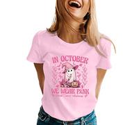 WVONIF Cancer du Sein Octobre Rose Ruban Chemisier Femme Chic et élégant Col V 3/4 Manche Hauts Revers Zippé Polo Femmes Chemise Décontractés Chemise Gaze de Coton Vêtements de Travail (Light Rose,M)