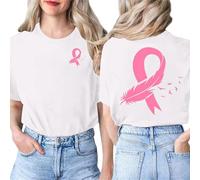 WVONIF Cancer du Sein Octobre Rose Ruban Tunique plissée à Manches Courtes Bouffantes, col en V et imprimé Floral pour Femme Chemise Gaze de Coton Déguisement (Blanc,L)