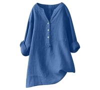 WVONIF Chemisier pour Femmes Manches 3/4 Col V Blouse Décontracté Tunique Top Couleur Unie Longues Blouses Élégante Shirts Vêtements de Travail (T Shirt Femme Coton Bleu,5XL)
