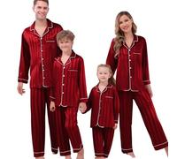 WVONIF Combinaison Pyjama Noël Famille Coton Ensemble De Pyjama Noel Assortis Renne Vêtements de Nuit pour Homme Femme, Matching Christmas Pajamas Deguisement Mere Noel Adulte (B2 Wine,XL)