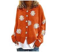 WVONIF Daisy Cardigans Cropped O-Neck Top Printing Long Pull Femme Manteau Manches Cardigan Femme Plaid Polaire Pull (Orange-D, M)
