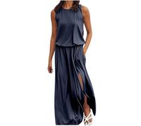 WVONIF Dentelle Robe Été Femme de Plage Rétro Robes Col Rond Robes au Genou sans Manches Imprimé Floral Casual Tuniques Ample Womens Summer Dresses Cache Maillots et Sarongs 2025 (Marine,XL)