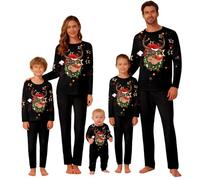 WVONIF Ensemble de Pyjamas Noël Famille Pyjamas à Deux Pièces Set Barboteuse avec Plaid Imprimé Wapiti Tenue Vêtements de Nuit Toute la Famille Family Christmas Pajamas Deguisement Sexy (Noir,M)