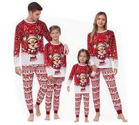 WVONIF Ensemble Pyjama Noël Famille Manche Longue Vêtement Père-Mère Nouvel an Pyjamas Automne Hiver Costume Set Pyjamas pour Femmes Matching Couple Deguisement Pere Noel Adulte (Rouge-1,S)